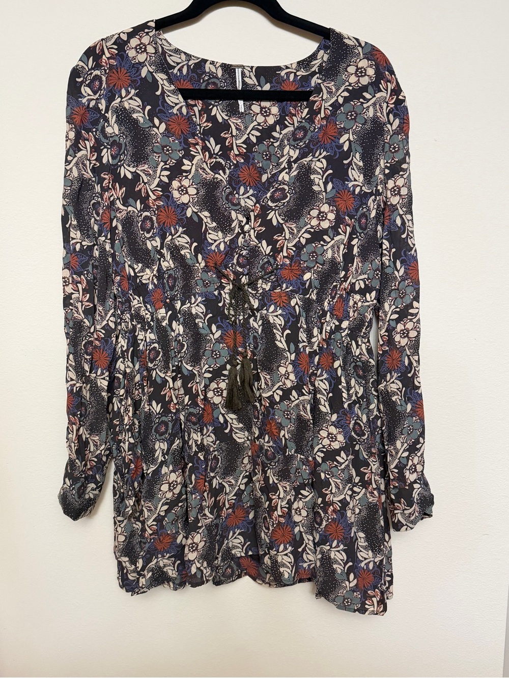 Free People Women’s Floral Long-Sleeve Peasant Top - Navy Multi